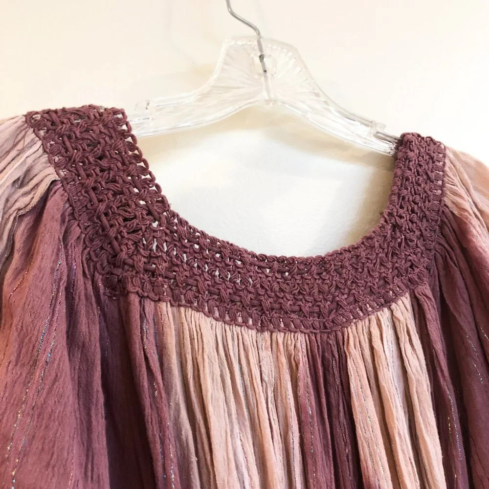 Calypso St. Barth Glittery Striped Flowy Sleeve Crochet Tie Waist Mini Dress 1 - Picture 14 of 14